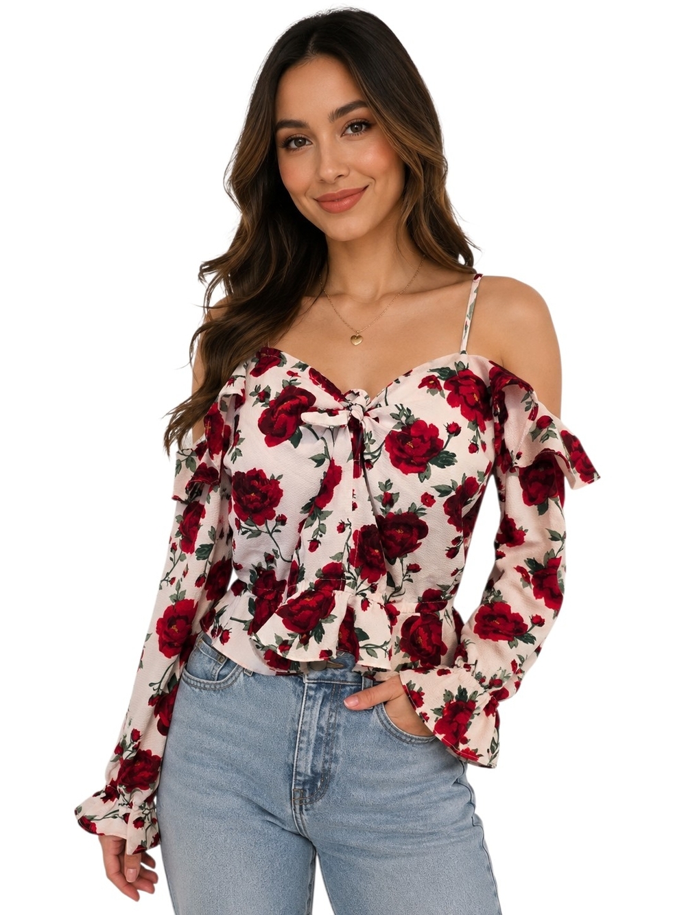 H&M- Off-Shoulder Floral Long Sleeves Blouse